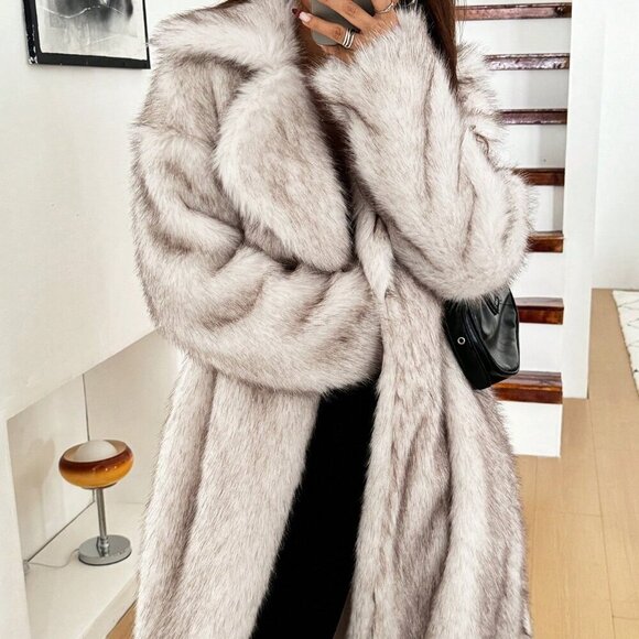 Light Grey Casual Women's Stand Collar Elegant Fluffy Coat - Picture 2 of 6